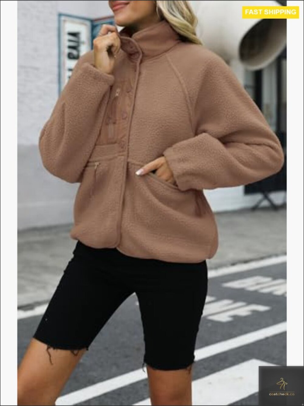 Oversized Fuzzy Fleece Jacket Sherpa Button Down Winter Warm Cozy Casual - Picture 2 of 6
